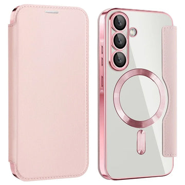 Husa MagFlip pentru Samsung A56, Magnet, RFID Protect, Piele, Chrome Edge - Roz