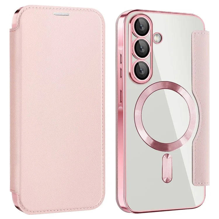 Husa MagFlip - Samsung A56, Magnet, RFID protect, Leather, Chrome Edge, Pink