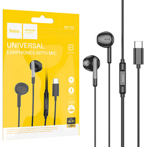 Casti cu Fir Hoco M123, In Ear, USB-C, 1.2m, Mic & Volume Key, HiFi - Negru