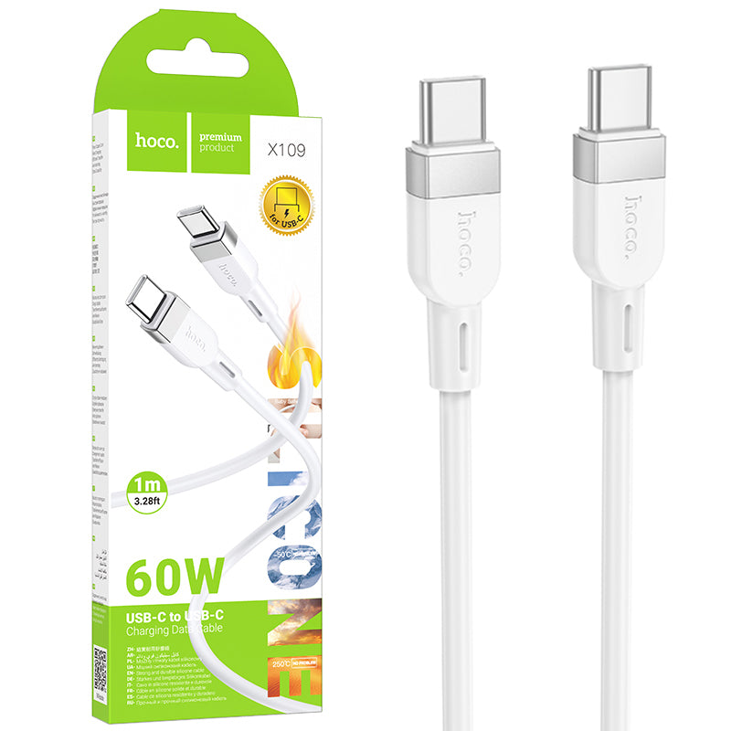 Hoco (X109) - Cablu Date si Incarcare, USB-C, PD60W, QC3.0, 3A, 1m, White