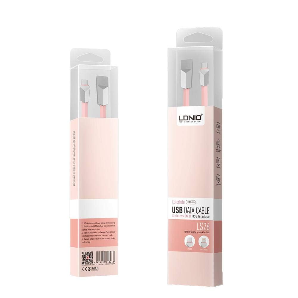 Cablu Date si Incarcare Ldnio LS26-M, USB-A la MicroUSB, Braided, 2.4A, 1m - Roz