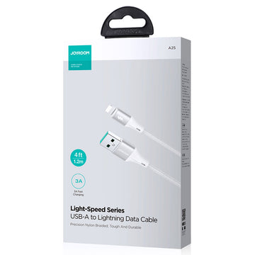 Cablu Date si Incarcare Joyroom A25-AL3, USB-A la Lightning, 3A, Braided, 1.2m - Alb