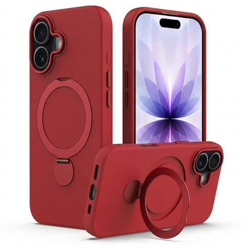 Husa SoftRing pentru iPhone 17, Magnetica, UltraSoft, Stand Ring, Microfiber + PC - Rosu