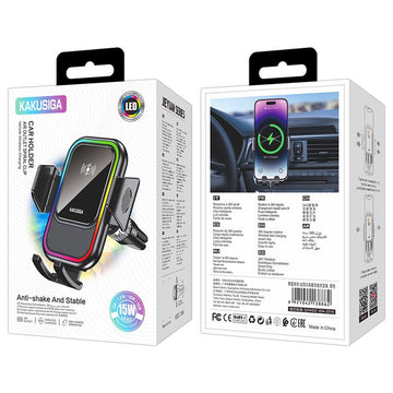 Suport Auto cu Incarcare Wireless Kaku KSC-1184, Ventilatie, Cleme Laterale - Negru
