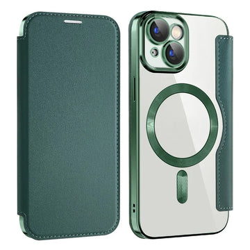 Husa MagFlip pentru iPhone 15, Magnet, RFID Protect, Piele, Chrome Edge - Verde