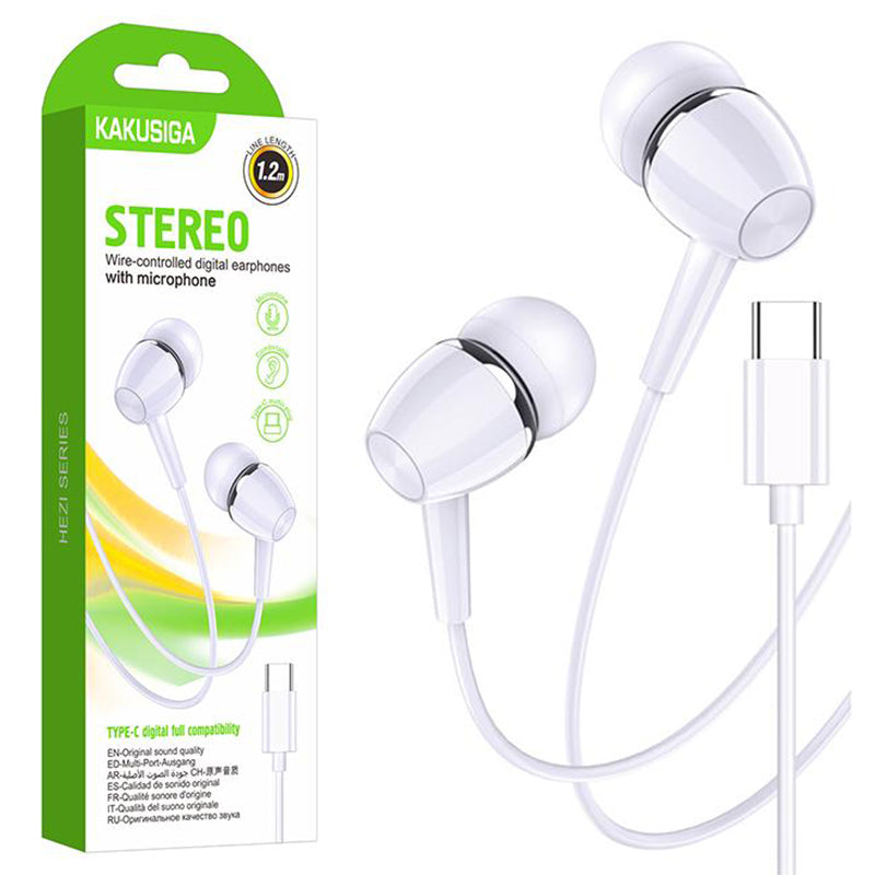 Casti cu Fir Kaku KSC-1296, In Ear, USB-C, 1.2m, Mic & Volume Key - Alb