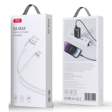 Cablu Date si Incarcare XO NB249, USB-A la Lightning, 5A, Braided, 1m - Alb