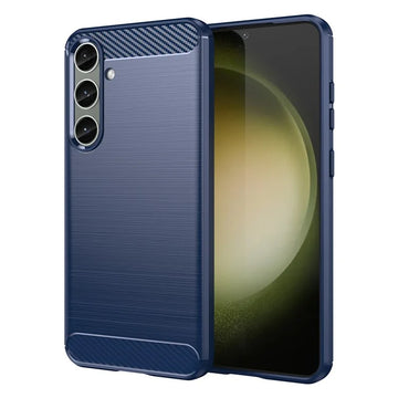 Husa Brush pentru Samsung S25, TPU, Metall Look - Albastru