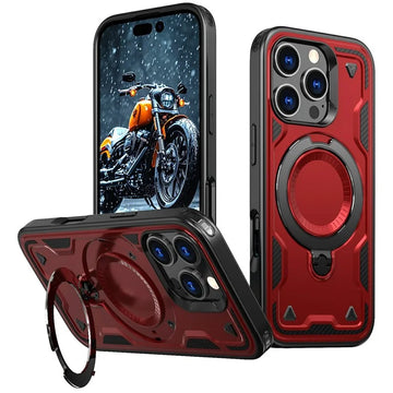 Husa Hybrid Armor pentru iPhone 15 Pro Max, MagRing, MultiAngle - Rosu