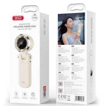 Cooler XO MF102, Digital, Portabil/Birou, 4000mAh, 5 Viteze, Lanyard - Crem