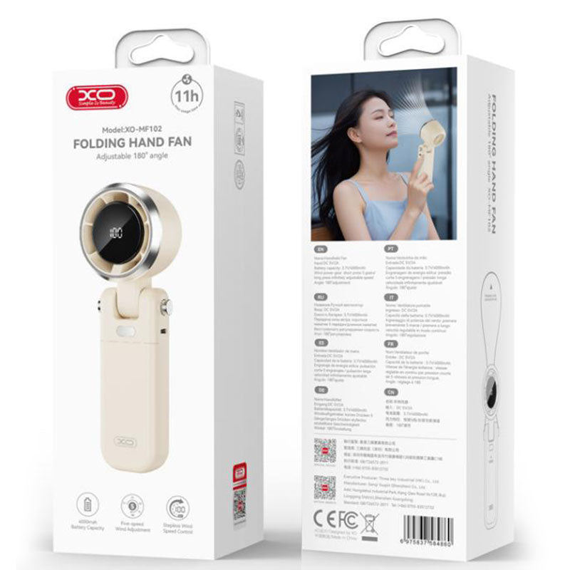 XO (MF102) - Ventilator Digital, portabil/Birou, 4000mAh, 5 viteze, lanyard, CREAM