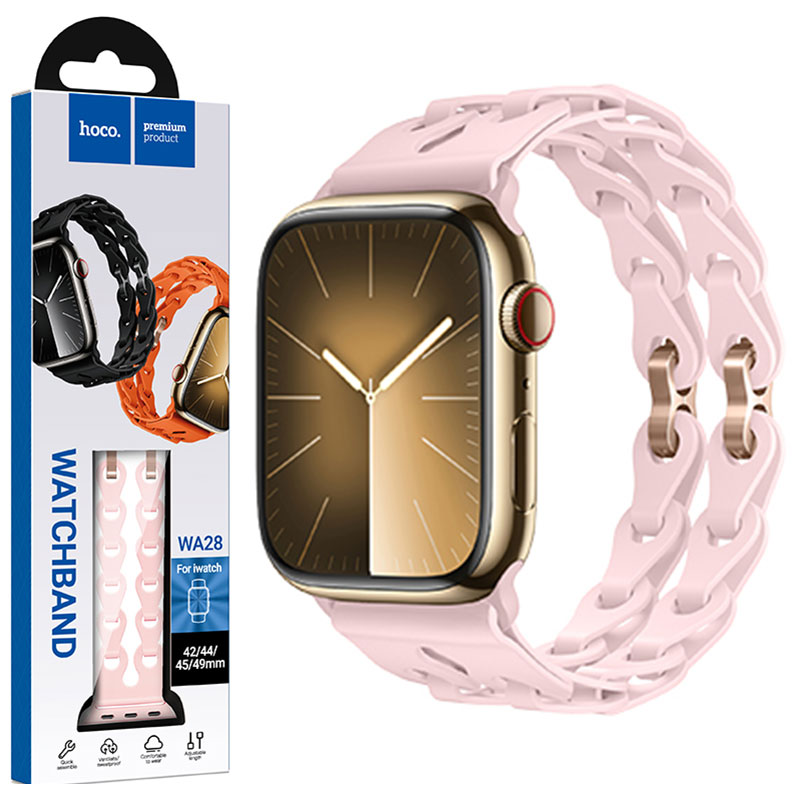 Curea Silicon Hoco WA28 pentru Apple Watch, Universal Size 42/44/45/49mm, Flexibile Band, Hollow, Powder Crem