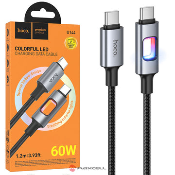 Cablu Date si Incarcare Hoco U144, USB-C la USB-C, 60W, Braided, 1m - Negru