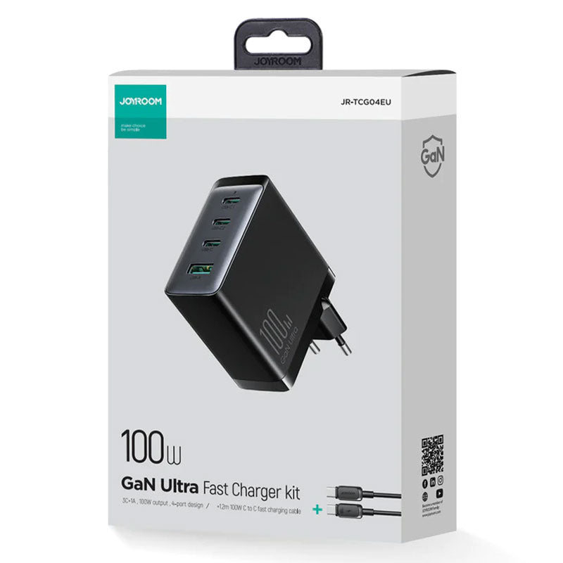 Joyroom (JR-TCG04EU) - Incarcator Retea + Cablu USB-C, 100W, 3xUSB-C, 1xUSB-A, QC 3.0, Black