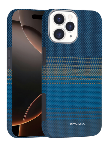 Husa Aramid PTK pentru iPhone 16 Pro Max, Kevlar Fiber, cu MagSafe - Moonrise albastru