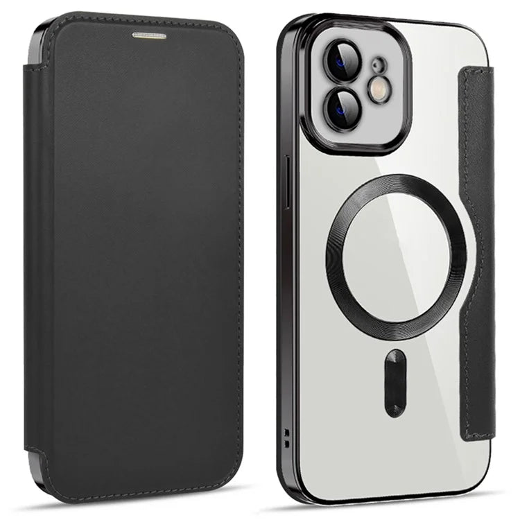 Husa MagFlip - iPhone 12, Magnet, RFID protect, Leather, Chrome Edge, Black
