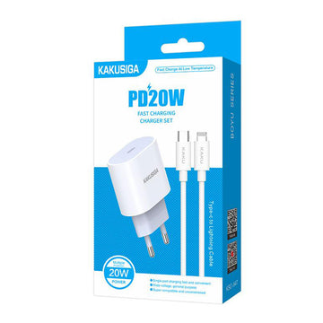 Incarcator Retea + Cablu Lightning Kaku KSC-547, 20W, 1xUSB-C, PD - Alb