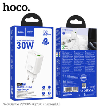 Incarcator Retea Hoco N63, PD20W, 1xUSB-C, 1xUSB-A - Alb