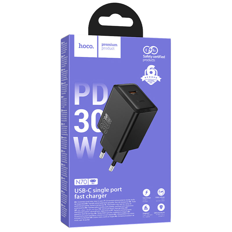 Hoco (N70) - Incarcator Retea, (PD30W) 5V, 3A, 1xUSB-C, FastCharge, Black