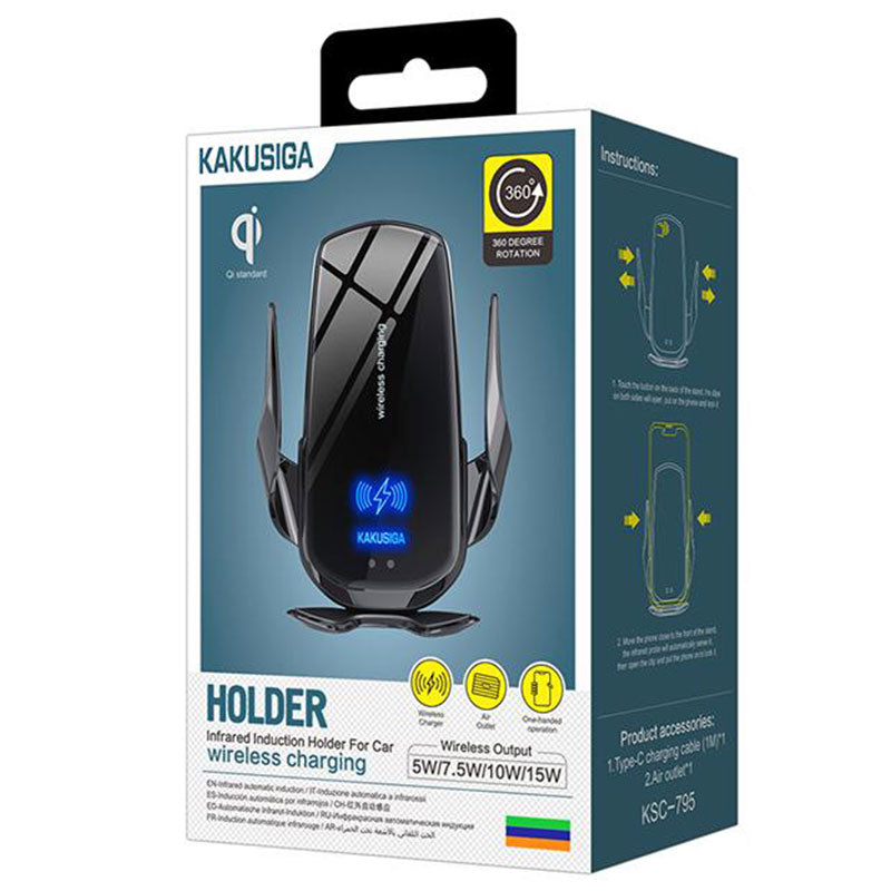 Kaku (KSC-795) - Suport Auto Wireless, cu cleme laterale, Ventilatie, Black