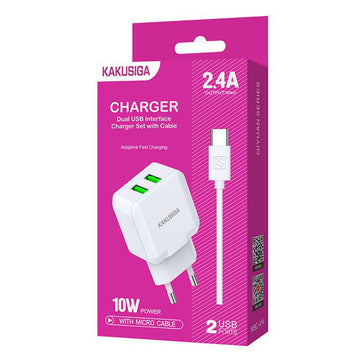 Incarcator Retea + Cablu USB-C Kaku KSC-414, 10W, 2.4A, 2xUSB-A, QC 3.0 - Alb