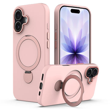 Husa SoftRing pentru iPhone 15, Magnetica, UltraSoft, Stand Ring, Microfiber + PC - Roz