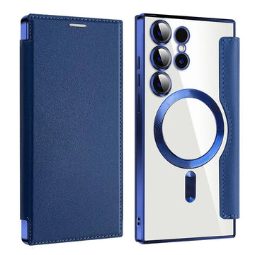Husa MagFlip pentru Samsung S24 Ultra, Magnet, RFID Protect, Piele, Chrome Edge - Bleumarin