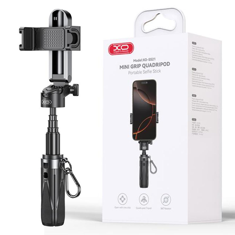 XO (SS21) - Suport Stand, tiPhone Selfie, 3in1 MultiFunction, brat telescopic, TriPhoneods, AI camera, Black