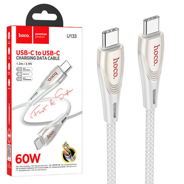 Cablu Date si Incarcare Hoco U133, USB-C, PD60W, QC3.0, 3A, Braided, 1.2m - Gri