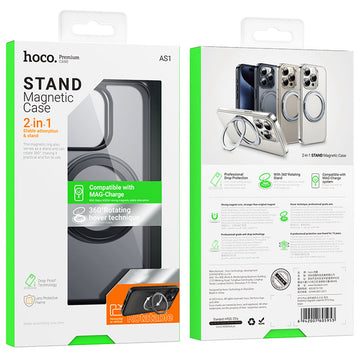 Husa Hoco AS1 pentru iPhone 15 Pro, MagSafe, Ring Stand, Frosted - Negru