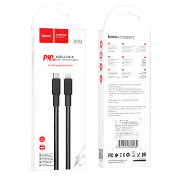 Cablu Date si Incarcare Hoco X69, USB-C la Lightning, PD20W, QC3.0 - Negru / Gri