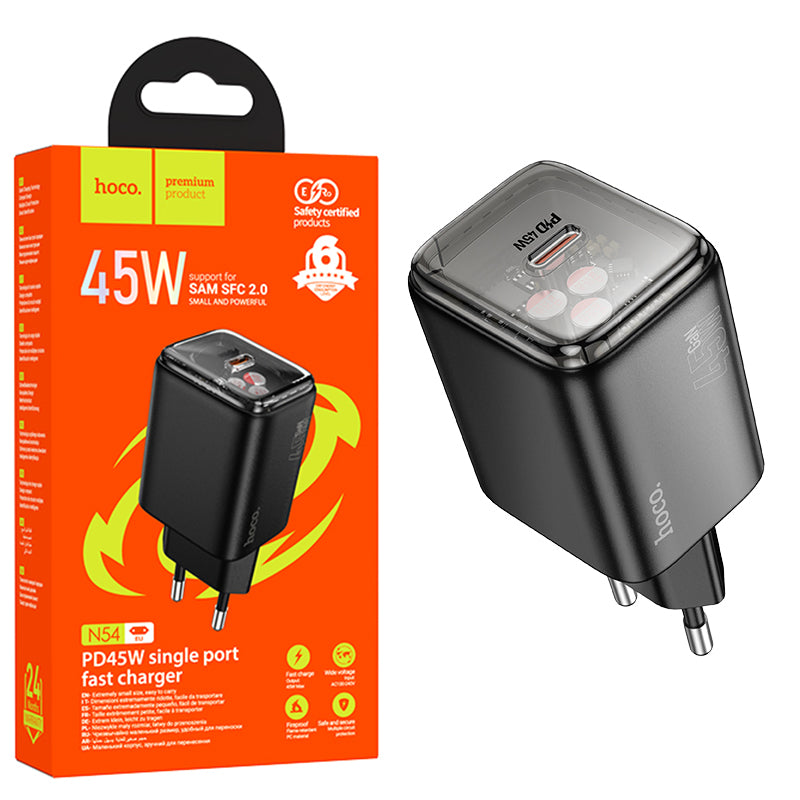 Hoco (N54) - Incarcator Retea, PD45W, 1xUSB-C, Black