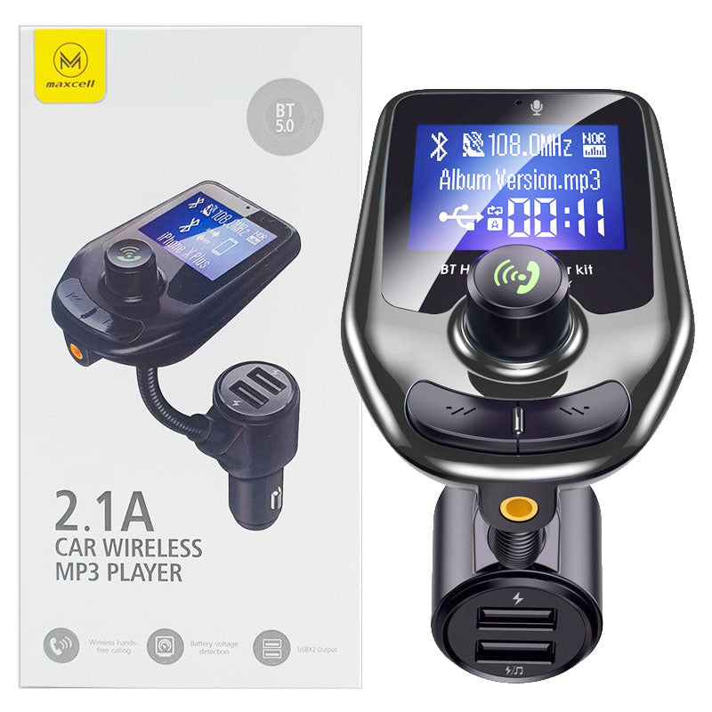 Maxcell (CC090) - Modulator FM, 2x USB-A, Jack 3.5mm, 2.1A, cu Display LED, Black