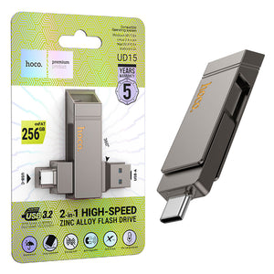 Stick Hoco UD15, Memory Stick, 256GB, Dual USB-C + USB-A 3.2, High Speed, Flash Drive - Gri