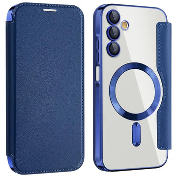 Husa MagFlip pentru Samsung A15, Magnet, RFID Protect, Piele, Chrome Edge - Bleumarin