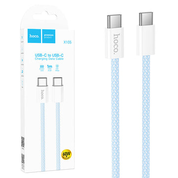 Cablu Date si Incarcare Hoco X105, USB-C, PD60W, QC3.0, 3A, Braided, 1m - Albastru