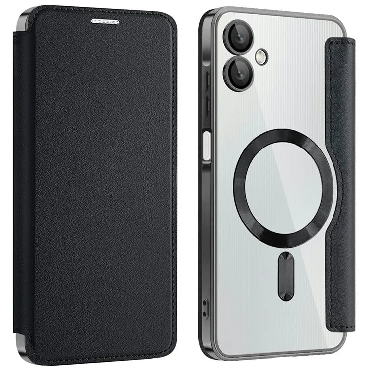 Husa MagFlip - Samsung A06, Magnet, RFID protect, Leather, Chrome Edge, Black