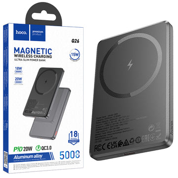 Baterie externa Hoco Q26, 22.5W+PD250W, Magnetica, 5000mAh - Metall gri