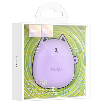 Casti Wireless Hoco EW45, Ear Buds, BT 5.3, 200mAh, + Husa CatCase - Lilac / Albastru