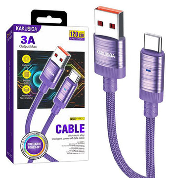 Cablu Date si Incarcare Kaku KSC-972, USB-A la USB-C, 3A, Smart On-Off, Braided, 1m - Mov
