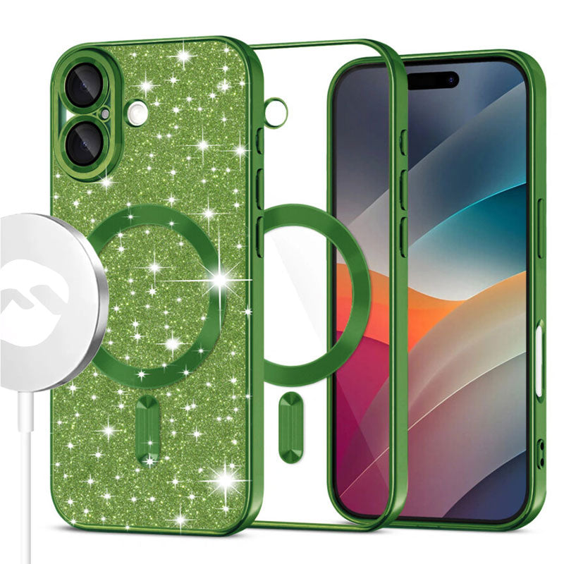 Husa MagSparks - iPhone 17, Glitter, Dual Layer, Lens Cover, Deep Green