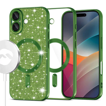 Husa MagSparks pentru iPhone 17, Glitter, Dual Layer, Lens Cover - Deep verde