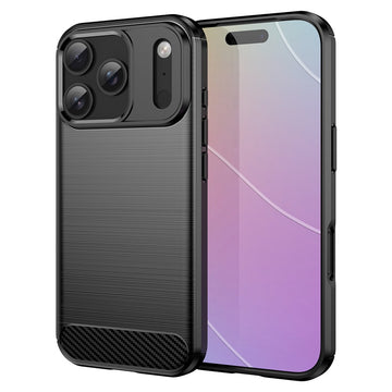 Husa Brush pentru iPhone 17 Pro, TPU, Metall Look - Negru