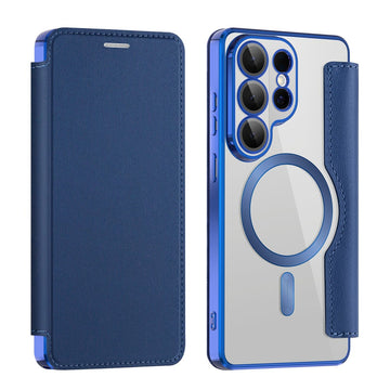 Husa MagFlip pentru Samsung S26 Ultra, Magnet, RFID Protect, Piele, Chrome Edge - Bleumarin