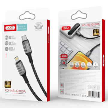 Cablu Date si Incarcare XO NB-Q180A, USB-C la Lightning, PD20W, QC3.0, Metall Braided, 1m - Negru
