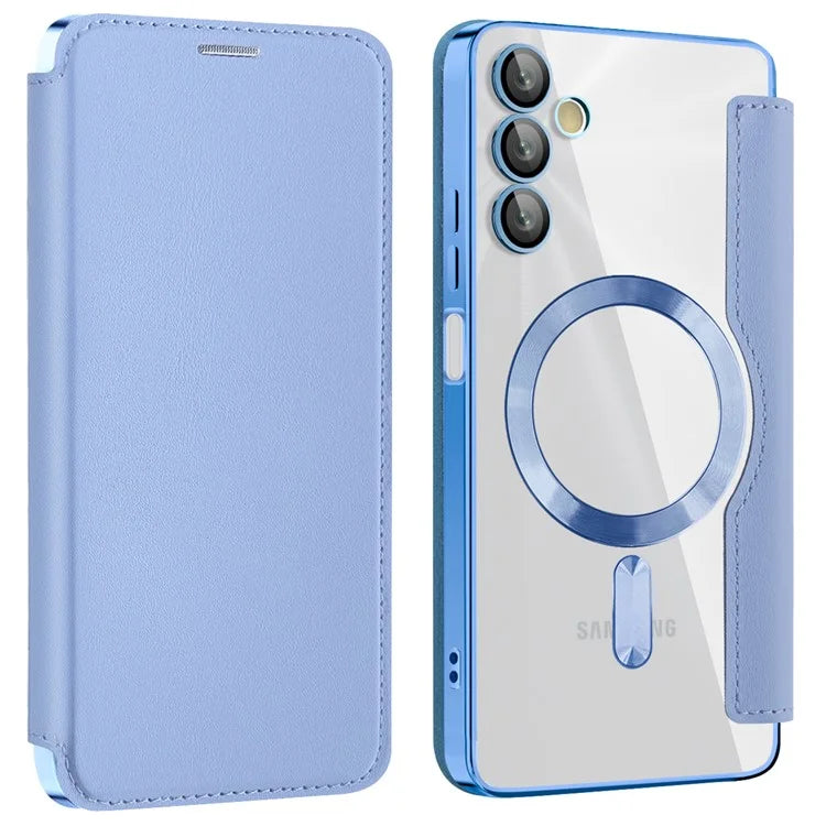 Husa MagFlip - Samsung A05s, Magnet, RFID protect, Leather, Chrome Edge, Sky Blue