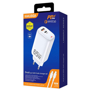 Incarcator Retea + Cablu USB-C Kaku KSC-690, 65W, 2.4A, 1xUSB-C, 1xUSB-A, PD, QC 3.0 - Alb