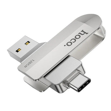 Stick Hoco UD10, Memory Stick, 128GB, Dual USB-C + USB-A 3.0, High Speed, Flash Drive - Argintiu