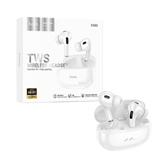 Casti Wireless Hoco EW60, Ear Buds, BT 5.3, 150h StandBy, 300mAh, HiFi, Norman - Alb