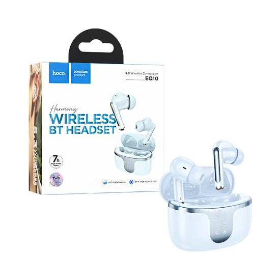 Casti Wireless Hoco EQ10, Ear Buds, BT 5.3, 180h StandBy, 300mAh, Power LED, Harmony - Alb